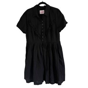 Tuesday of California Black Linen Cotton Ruffle Detail Rodeo Mini Dress 1X
